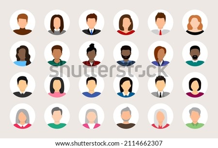 People avatar set. Diverse people avatar profile icons. User avatar. Male and female faces different nationalities. Men and women portraits. Characters collection. Vector illustration. Royalty-Free Stock Photo #2114662307