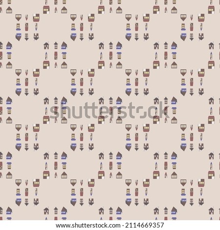 Seamless decorative pattern with cute houses. Contemporary background. Minimalists style vector texture for wallpaper, covers, prints, fabric, stationery, wrapping paper.