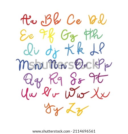 Handwritten multicolored alphabet. Large and small letters