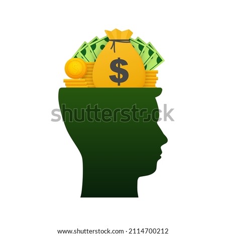 Abstract icon with gold money brain on light background. Artificial intelligence.
