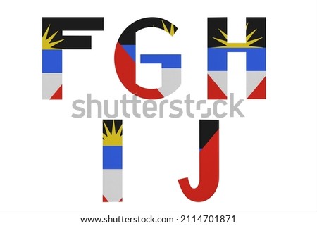 Latin letters in colors of national flag Antigua and Barbuda. Part 2
