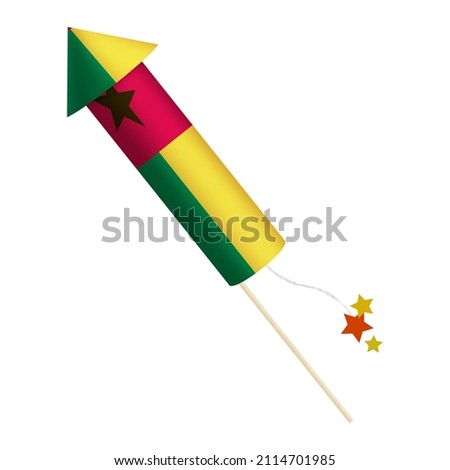 Festival firecracker in colors of national flag on white background. Guinea-Bissau