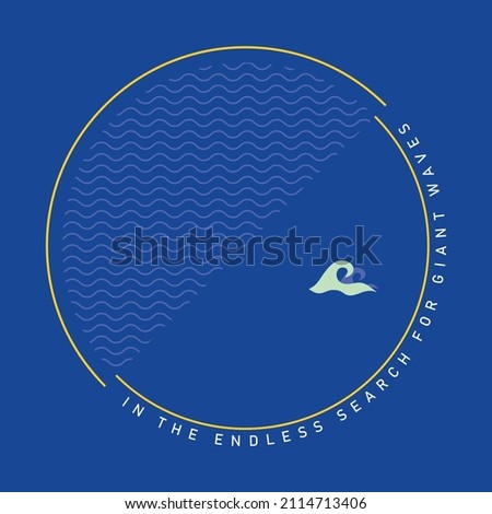 Vector illustration of emblem with waves in graphic style and text alluding to surfing.