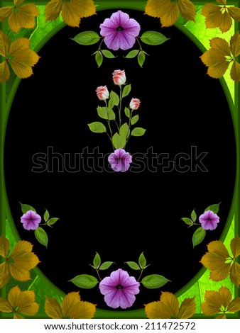 roses in the frame on black background
