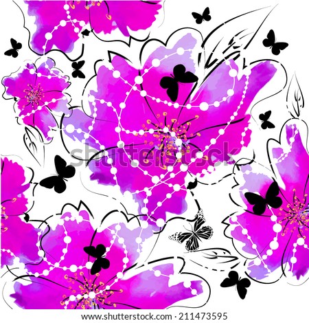 background of watercolor flowers. Vector 