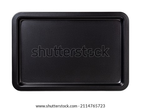 Nonstick baking sheet isolated on a white background. Empty rectangular oven tray for baking and roasting. Black baking pan for cooking and food design. Kitchen utensils. Top view. Royalty-Free Stock Photo #2114765723