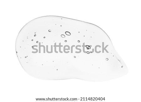 Cosmetic serum texture. White clear liquid gel drop isolated on white background. Skincare beauty product swatch with bubbles closeup Royalty-Free Stock Photo #2114820404