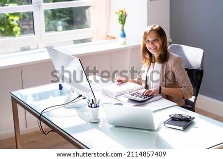 Accounting Bookkeeper Clerk Woman. Bank Advisor And Auditor Royalty-Free Stock Photo #2114857409
