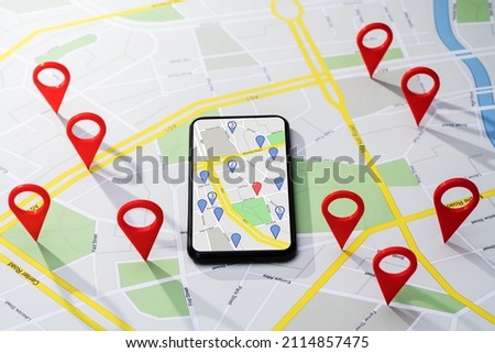 Local Map Pin Marker Search In City Royalty-Free Stock Photo #2114857475