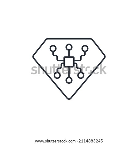 Microprocessor in a diamond frame. Electronic nano technologies. Semiconductor chip. Vector linear icon isolated on white background