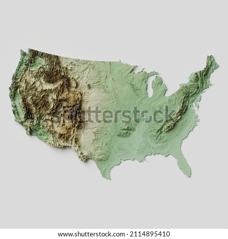 Contiguous United States of America Topographic Relief Map - 3D Render Royalty-Free Stock Photo #2114895410