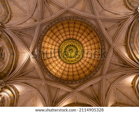 Interiors of BMC headquarter. Beautifully crafted interior dome of the building with goldwork. UNESCO World Heritage Site in Mumbai. Royalty-Free Stock Photo #2114905328