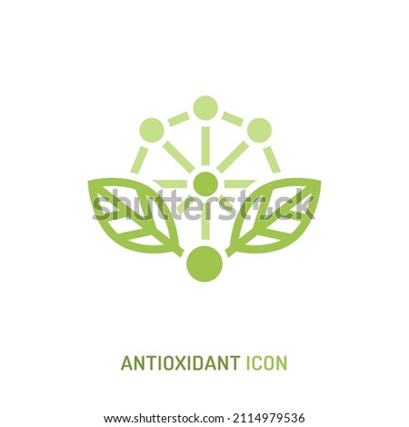 Antioxidant icon. Health benefits molecule, natural vitamins sources, vector isolated illustration for bio organic detox super food advertising, wellness apps. Healthy eating, antiaging dieting. Royalty-Free Stock Photo #2114979536