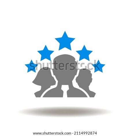 Vector illustration of people group with five stars. Icon of CX Customer Experience. Symbol of client satisfaction. Royalty-Free Stock Photo #2114992874