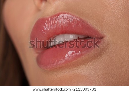 Lip Blush Lips Close up Natural Lips White teeth Royalty-Free Stock Photo #2115003731