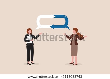 Listen to team feedback to improve work quality, communication skill or client relationship, ask and answer question for idea development concept, cheerful businesswomen share feedback for improvement Royalty-Free Stock Photo #2115033743