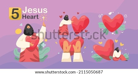 jesus love and heart  Religious concepts in sets, illustrations and vectors.