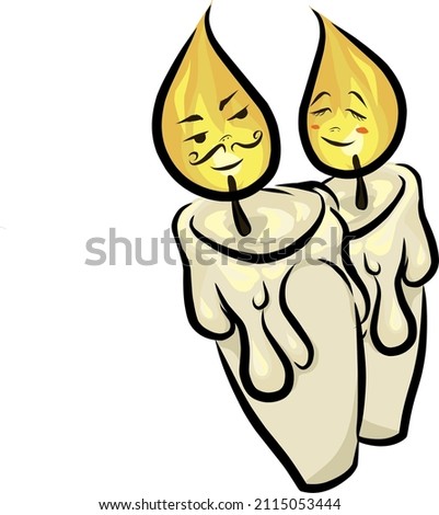 A couple of candle melting together. Burning love vector