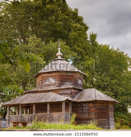 summer travel to Russia, Torzhok city. Architectural and Ethnographic Museum Vasilevo. Church of Transfiguration of the Church of the Savior on Sozi (Kalininsky District), Church of the Sign