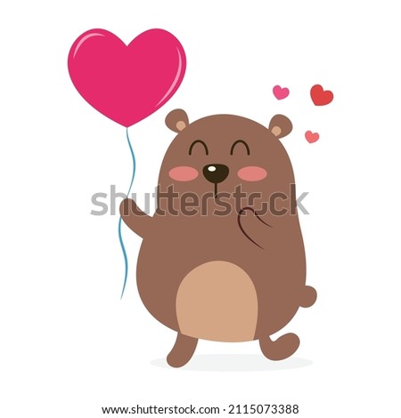 Cute and funny fat bear vector illustration cartoon isolated on white background.
Fat bear in love with heart shape balloon vector cartoon.
