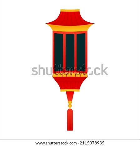Arabic lantern with red and gold color isolated on white background, lunar new year element in cartoon style for greeting card or poster
