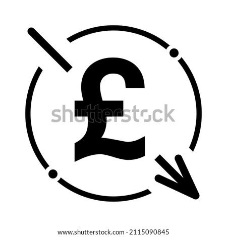 Cost reduction- decrease pound icon. Vector symbol isolated on background .