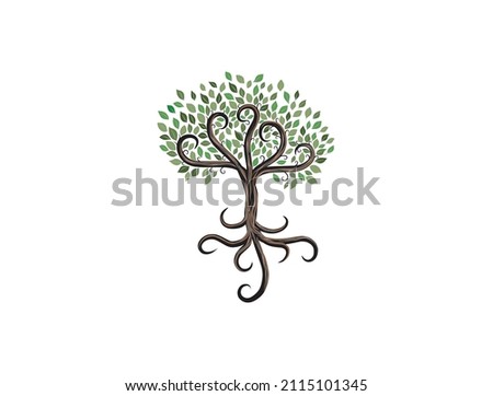 abstract tree with spiral branch and roots, tree vector illustrations