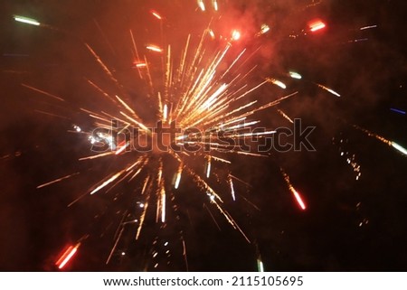 many fireworks background on night sky, beautiful fireworks background, closeup