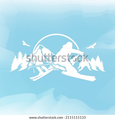Skiers Illustration Clip Art Design Shape. Snow Winter Sports Silhouette Icon Vector.