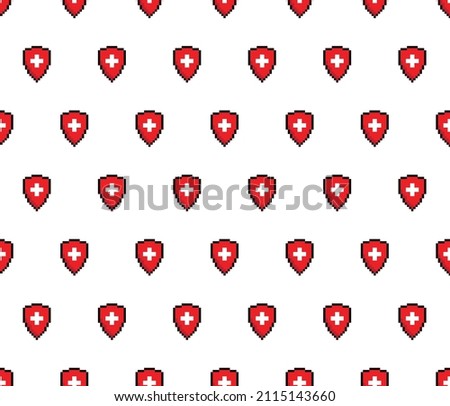 pixel Medical shield background seamless pattern, texture, wallpaper 