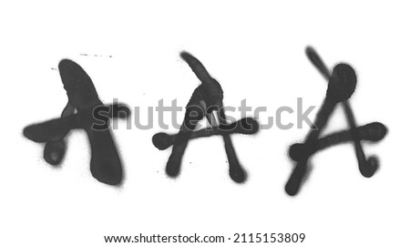 Letter A black spray stain isolated on white background, clipping path