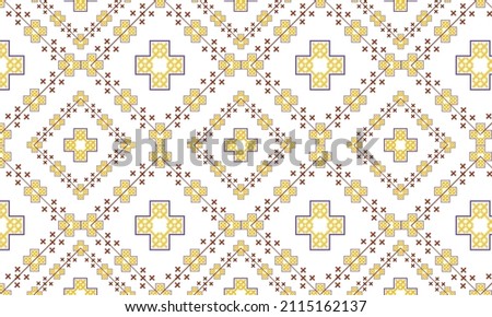 embroidered handmade cross-stitch. ethnic pattern. Fabric design