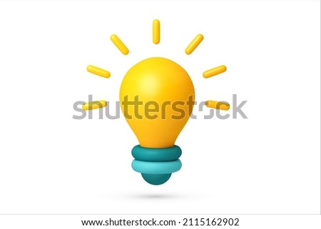 3d light bulb, light idea icon team processes brainstorming on idea development cartoon style vector. Realistic light bulb vector idea metaphor  Royalty-Free Stock Photo #2115162902