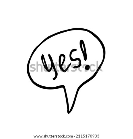 Yes comic speech bubble for magazine page. Vector comic bubble cloud design, cartoon text yes illustration