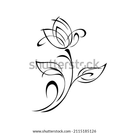 stylized flower bud on a stem with leaves and curl. graphic decor