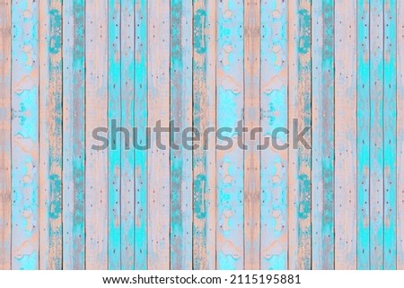 Pattern old wooden multicolor texture. Beautiful wooden striped background painted with turquoise  paint.