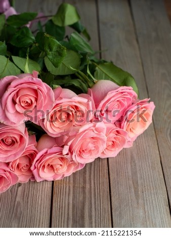 Roses on wooden board, Valentines Day background, wedding day