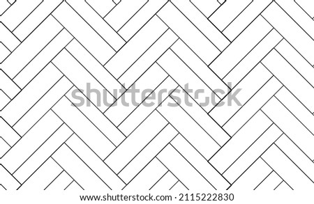 Herringbone floor seamless pattern in outline style. White parquet background