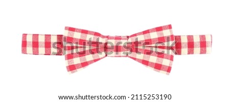 Stylish red gingham bow tie isolated on white