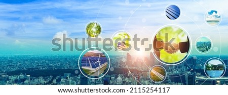 Environmental technology concept. Sustainable development goals. SDGs. Wide image for banner advertisement ets. Royalty-Free Stock Photo #2115254117
