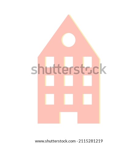 Business building icon. Hotel shape. Pink symbol. House construction. Modern city. Vector illustration. Stock image. 