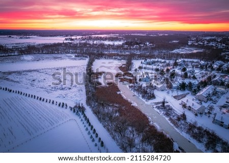 Aerial Drone of Winter Snow in Plainsboro Princeton Cranbury