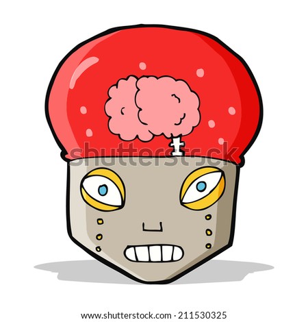 cartoon robot head with brain