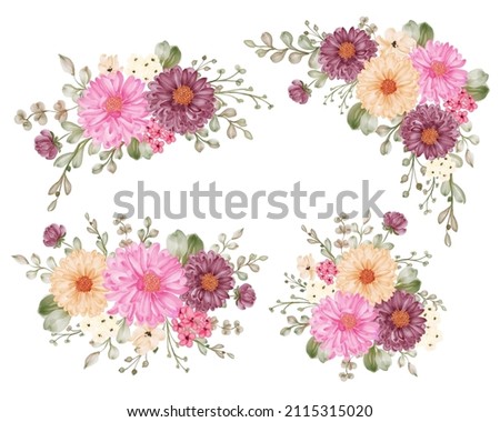 Romantic Purple Daisy Flower arrangement bouquet Isolated Clipart