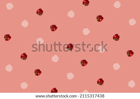 Colorful pattern of fresh paprika on pastel pink background. Bulgarian red pepper. Top view. Flat lay. Pop art design