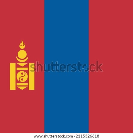 Vector Flag of Mongolia, Asia, Isolated on White Background.
