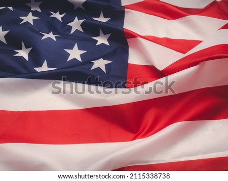 Full frame of the American Flag. Top view. Close-up photo.