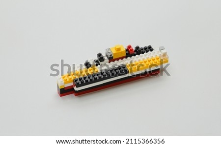 Ship toy on white background, colorful of blocks for kid learning