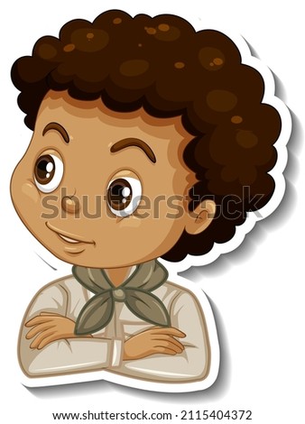 Boy in safari costume cartoon character sticker illustration