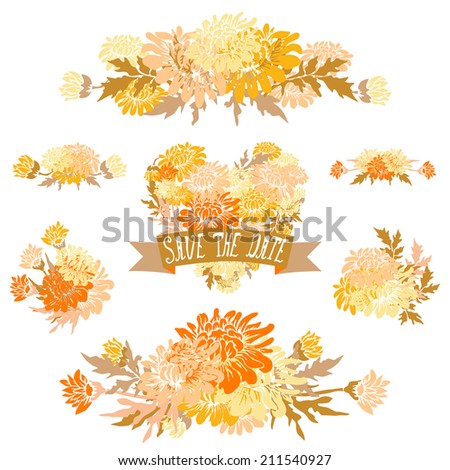 Elegant floral bouquets, design elements. Floral compositions can be used for wedding, baby shower, mothers day, valentines day cards, invitations. Vintage decorative flowers.
